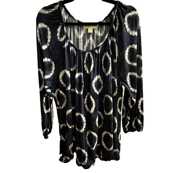 Michael Michael Kors size XL navy tie dye gathered hem and cuffs long sleeve top - Picture 1 of 11